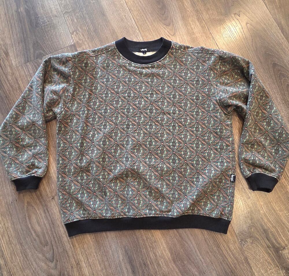 Vintage 80s Stussy All Over Print Crewneck Sweatshirt Size L Made in USA